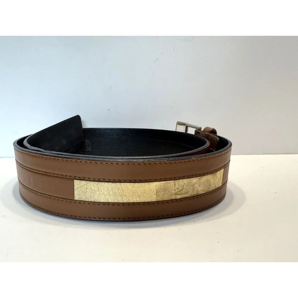 Escada Vintage Retro Leather Wide Belt Gold Brown Buckle Made in Germany 38 - Picture 5 of 14